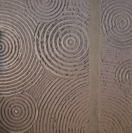 Abstraktes Gemälde aus Graphit- & Brauntönen. Hypnotische Strukturen und Muster, eine wiederkehrende Einfachheit für Ruhe und Beständigkeit.